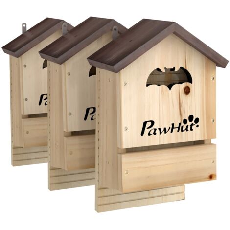 Lot de 3 nichoirs à chauves-souris en bois de sapin, maison suspendue pour jardin, 21,5 x 11,5 x 34 cm (1/5)