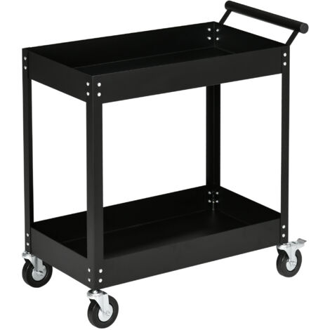 Chariot d'atelier 2 étagères, diable à outils vide, chariot de transport avec poignée latérale, 4 roues, acier, charge max 150 kg, 84,5 x 38 x 84 cm, noir (1/5)