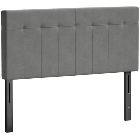 Tête de lit réglable en hauteur (3 positions) avec pieds métalliques, aspect velours pour chambre à coucher 140x10x106/116/126 cm Gris (1/5)