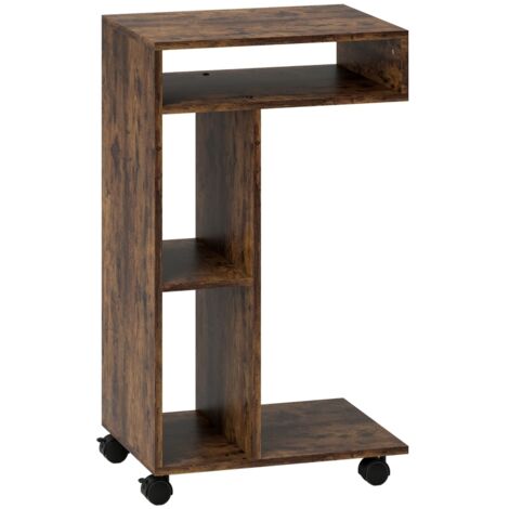 Tablette d'appoint, chariot de service en forme de C, 4 roulettes, 3 compartiments, 40 x 30 x 69 cm, Brun Rustique (1/5)