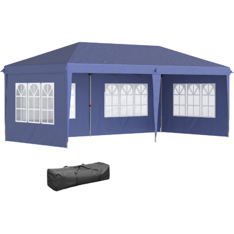 Pavillon 2,95 x 5,85 m, abri de fête pliable avec protection UV, pop-up avec fenêtres et parois latérales, tonnelle de jardin en Oxford et acier, bleu (1/5)