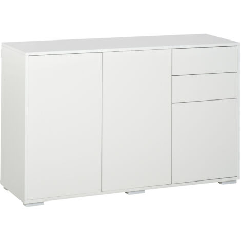 Buffet HOMCOM Blanc, Commode avec 2 Tiroirs et 3 Portes, Meuble Polyvalent, Armoire de Rangement, 117x36x74cm (1/5)