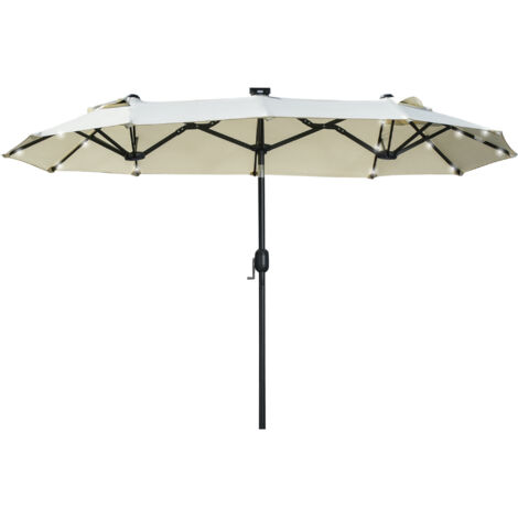Parasol double 295 x 219 cm avec LED, angle d'inclinaison réglable, parasol de jardin pour terrasse et piscine, polyester et acier, beige (1/5)