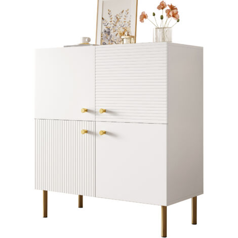 Buffet blanc moderne en MDF avec poignées en alliage de zinc et pieds en acier – Meuble de rangement élégant pour salon, chambre et couloir (1/5)