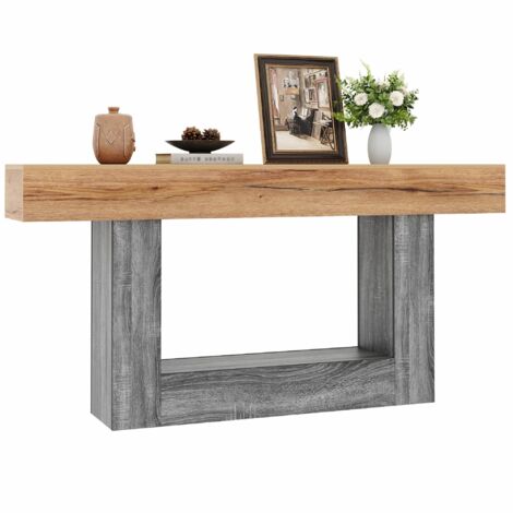 Console bicolore effet bois, table console pour entrée/salon, plateau épais, étagère inférieure, panneaux de particules (1/5)