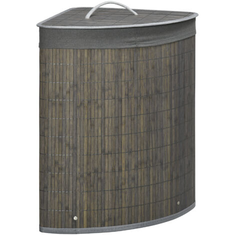 Panier à linge carré en bambou 55L avec couvercle et sac amovible 38 x 38 x 57 cm Gris (1/5)