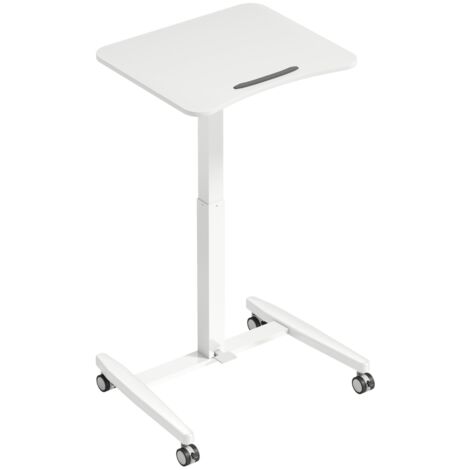 Bureau debout réglable en hauteur, bureau roulant avec plateau inclinable, butées de sécurité, roulettes, blanc (1/5)