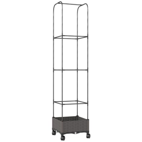 Hochbeet mobile avec treillis, bac à fleurs sur roues avec trou de drainage, jardinière 40 x 40 x 185 cm (1/5)
