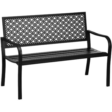 Banc de jardin Outsunny 2 places avec dossier & accoudoirs, acier, max. 240 kg, motif floral, noir, 127 x 63 x 83 cm pour jardin & terrasse (1/5)