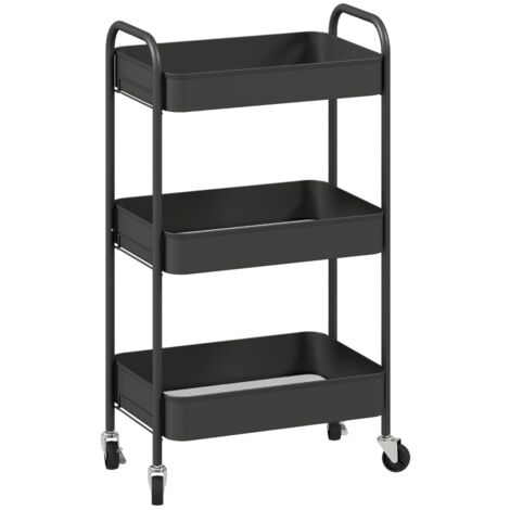 Chariot polyvalent de cuisine, 3 étagères, 4 roulettes, 45 x 30,6 x 79 cm, Noir (1/5)