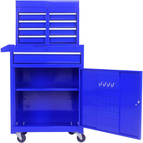 Coffre de rangement 5 tiroirs sur roulettes, étagères réglables et plateau amovible, bleu (1/5)
