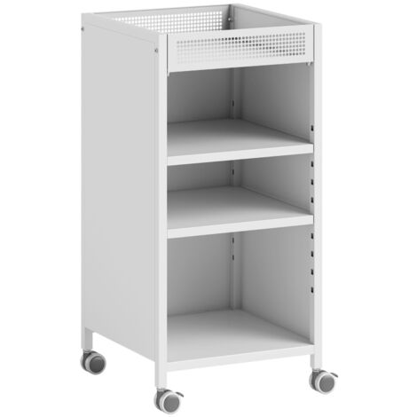 Étagère mobile blanche avec tablettes réglables, chariot à roulettes 3 niveaux avec panier supérieur (1/5)