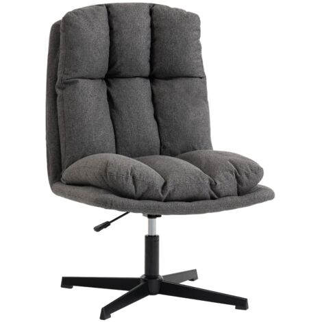 Fauteuil pivotant, fauteuil de lecture en tissu aspect lin sans accoudoirs, large assise et pieds métalliques, gris foncé (1/5)