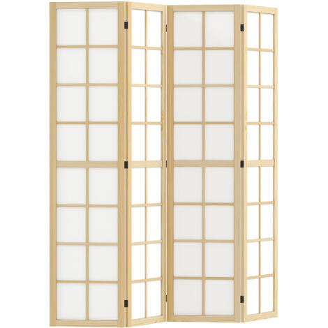 Paravent 4 panneaux 160 x 170 cm, cloison pliante séparateur de pièce, brise-vue en rotin naturel pour salon (1/5)
