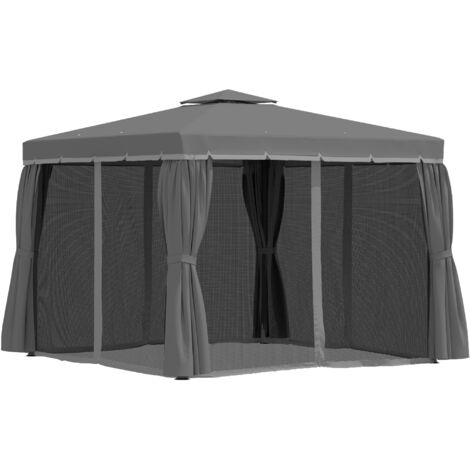 Pavillon de jardin 2,96 x 2,96 m, double toit, 4 parois en moustiquaire, tonnelle de fête aluminium polyester (1/5)