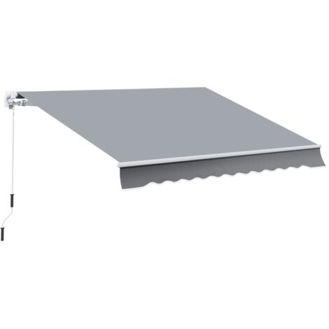 Store de terrasse, 3,95 x 2,45 m, pare-soleil, rétractable, avec manivelle, cadre en métal, polyester, gris/blanc (1/5)