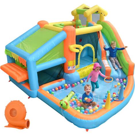 Château gonflable pour enfants, parc aquatique gonflable avec souffleur, toboggan, panier de basket, cuisine jouet, tissu Oxford, équipement de jeu extérieur, château gonflable extérieur, taille gonfl