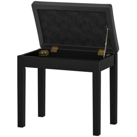 Tabouret de piano avec rangement, pieds en bois banquette piano similicuir, Noir, 55 x 34 x 50 cm (1/5)