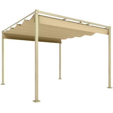 Pergola de Jardin 3x3 m avec Toit Rétractable, Pavillon, Voile d'Ombre UPF30+, Kaki (1/5)