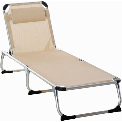 Chaise longue jardin aluminium réglable 4 positions pliable ergonomique, filet beige 170x60x76cm pour extérieur & terrasse (1/5)