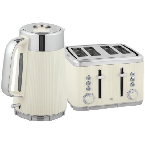 2200W, bouilloire 1,7L à ébullition rapide, filtre anticalcaire, grille-pain 4 tranches avec 7 niveaux de brunissage, blanc crème (1/5)