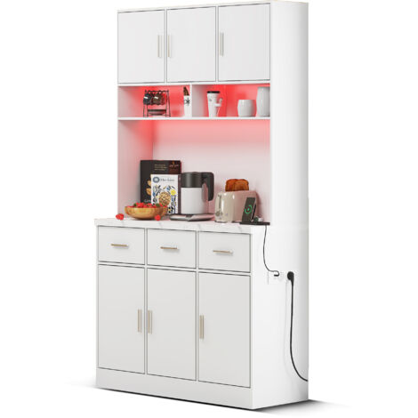Buffet multifonction 100x40x180cm avec éclairage LED commandé par APP, tiroirs, étagères réglables, passe-câbles et prises électriques, idéal pour cuisine et salle à manger (1/5)