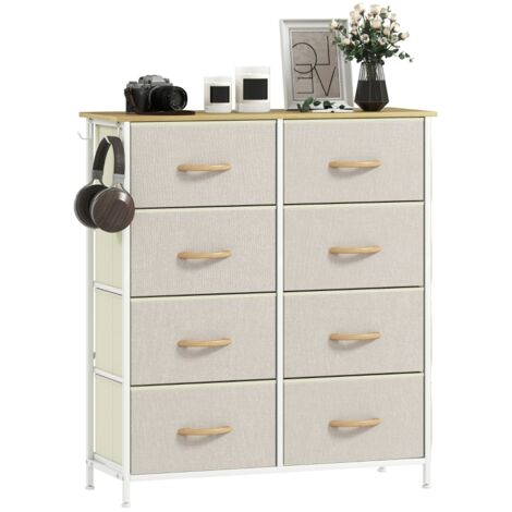 Commode de chambre avec 8 tiroirs en tissu, renforts en acier, surface en bois, 4 poches de rangement, 2 crochets, beige (1/5)