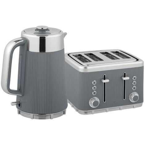 Bouilloire 2200W 1,7L avec fonction ébullition rapide, filtre anticalcaire et grille-pain 4 tranches avec 7 niveaux de brunissage, gris (1/5)