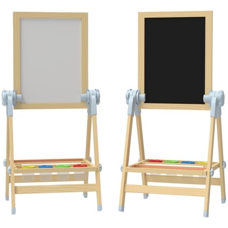 Chevalet en bois pour enfants, tableau blanc et tableau noir réglable en hauteur, chevalet avec rouleau de papier, étagère de rangement, naturel (1/5)