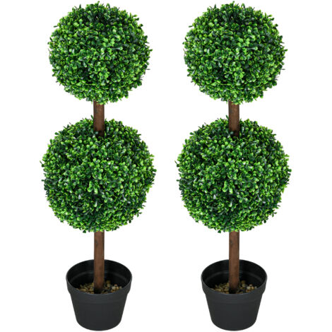 Plantes artificielles lot de 2 buis, 90 cm plante artificielle à double boule, plante d'intérieur résistante aux UV, arbre artificiel, décoration verte pour intérieur et extérieur (1/5)