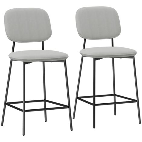 Lot de 2 tabourets de bar, repose-pieds, revêtement velours, pieds acier, salle à manger, 45x49x102 cm, gris clair (1/5)
