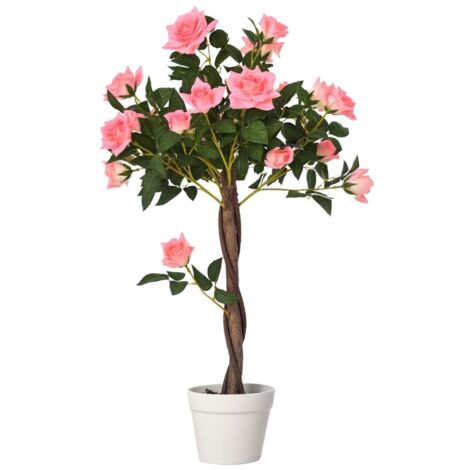 Rosier artificiel 90 cm, plante en plastique réaliste en pot, arbre artificiel pour salon chambre bureau décoration moderne cadeau (1/5)