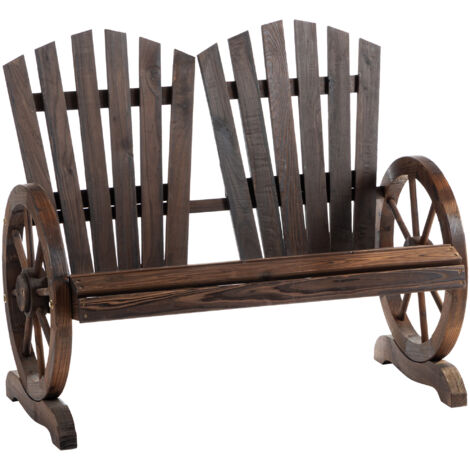 Banc de jardin avec accoudoirs, banc en bois massif couleur brun foncé, meuble de jardin rustique, 108 x 66 x 95 cm (1/5)
