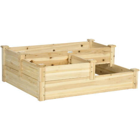 Jardinière escalier 3 niveaux en bois de sapin naturel pour plantes, herbes aromatiques et fleurs - Support de culture surélevé pour jardin & balcon (1/5)