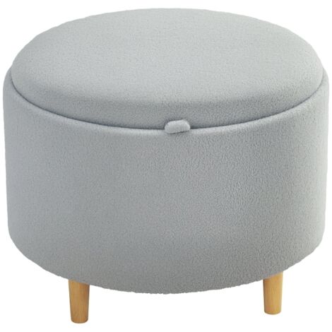 Pouf avec rangement caché, teddy en laine polaire, couvercle réversible, gris, 56 cm x 56 cm x 42 cm (1/5)