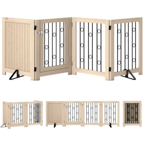 Barrière pour animaux autoportante avec porte, grille pour chien, 4 panneaux, pour couloir, escalier, encadrement de porte, MDF, acier (1/5)
