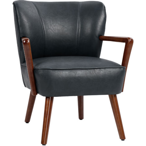 Fauteuil lounge rembourré avec accoudoirs, pieds en bois, similicuir, chaise d'accent élégante pour salon & chambre (1/5)