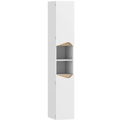 Armoire de salle de bain étroite, haute, 2 portes, 2 étagères ouvertes, pour salle de bain, 30 x 34,6 x 182 cm, blanc (1/5)