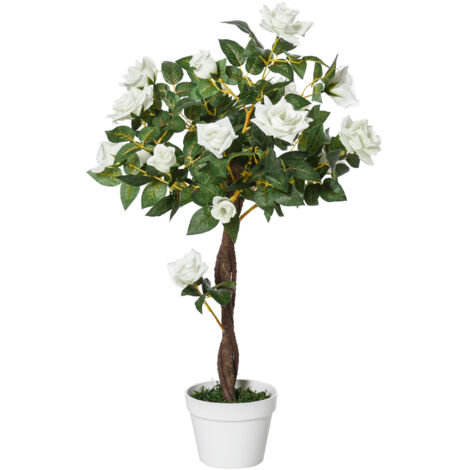 Rosier artificiel 90 cm, plante artificielle en plastique réaliste en pot, arbre décoratif moderne pour salon, chambre, bureau, jardin, cadeau (1/5)
