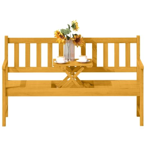Banc de jardin 2 places en teck, banc d'extérieur imperméable avec dossier et accoudoirs, table pliante, charge max 320 kg, 149x56,5x89 cm, pour balcon et terrasse (1/5)