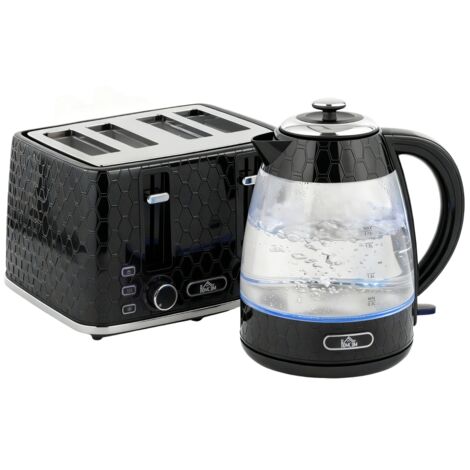 Bouilloire électrique rapide 1,7L 2200W et grille-pain 4 tranches avec filtre anticalcaire, noir (1/5)