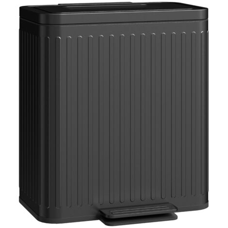Poubelle de cuisine, 2 compartiments de 20 L, tri efficace des déchets, pédale, plastique et métal, noir
