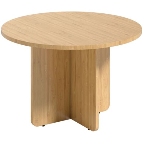 Table basse ronde en bambou naturel, table de salon à pieds croisés (1/5)