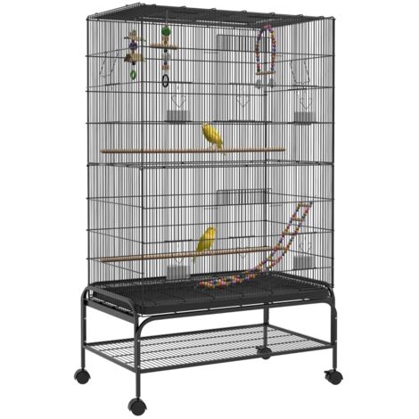 Cage à oiseaux avec perchoirs, jouets pour oiseaux, plateau amovible, noir (1/5)