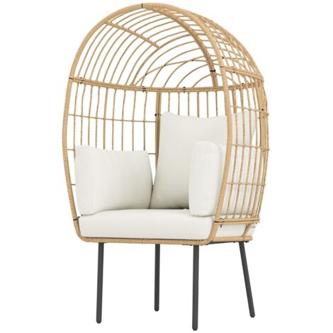 Fauteuil en Rotin en Forme d'Œuf avec Coussin Amovible, Coussin Rembourré, Fauteuil de Jardin Extra Large en Rotin, Résistant aux Intempéries, Panier en Osier pour Jardin, Balcon, Véranda, Terrasse, B