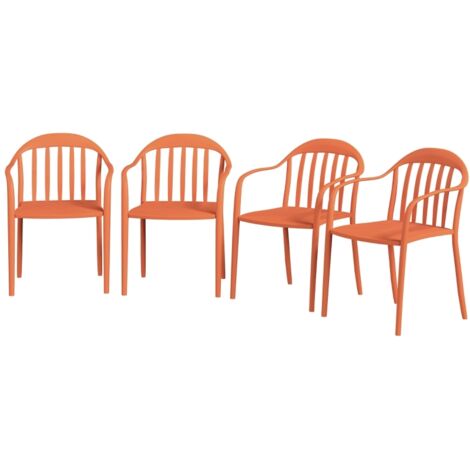Lot de 4 chaises de jardin empilables en plastique rouge, résistantes aux intempéries, avec accoudoirs et dossier, capacité 120 kg, pour terrasse, balcon et extérieur. (1/5)