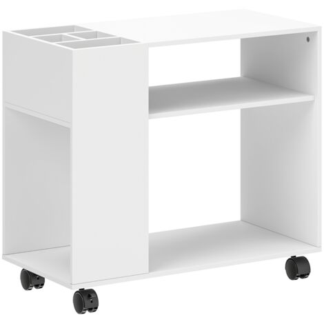 Support imprimante avec compartiment divisé, étagères de rangement pour bureau 70x34x60 cm blanc (1/5)