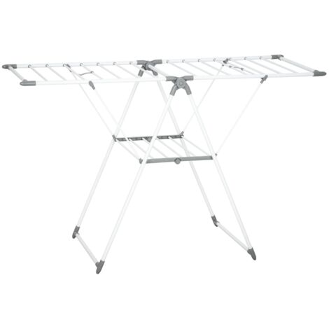 Sèche-linge pliable 1,565 m de longueur de séchage, 2 niveaux avec ailes réglables, support à linge blanc (1/5)