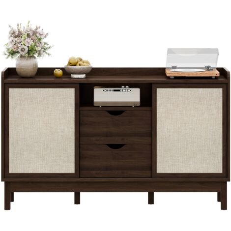 Buffet à portes coulissantes, double tiroirs, idéal pour salon et salle à manger, meuble de rangement polyvalent. (1/5)