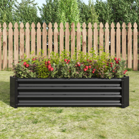 Lit surélevé en métal, bac de jardin en tôle d'acier robuste, design solide, anti-rouille et longue durée, kit sans fond, idéal pour légumes, herbes et fleurs, anthracite. (1/5)